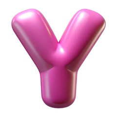 Pink letter Y balloon 3D render icon isolated on white background