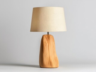 handmade woodwork concept. Hand-carved wooden lamp base, paired with a linen shade for a cozy look, Custom wood lamp design, Artistic and functional