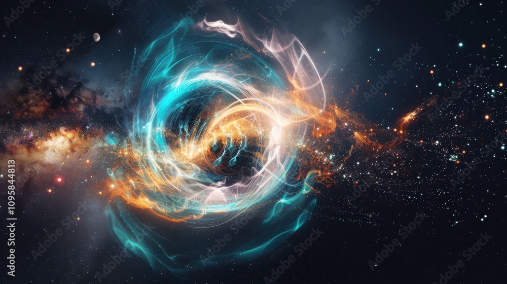 Poster visualizing planetary magnetic fields cosmic space scientific illustration abstract environment dyna