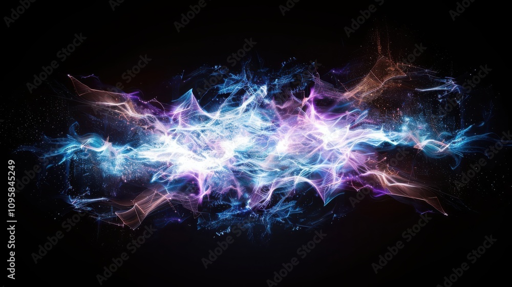 Poster visualizing quantum data encryption geometric security patterns in electric purple and blue digital 