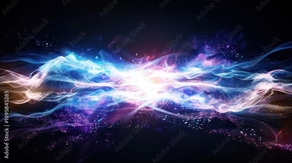 Poster visualizing quantum data encryption protective algorithms and geometric security patterns in electri
