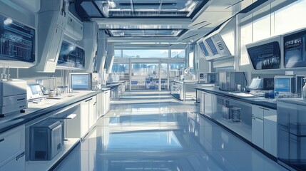 Obraz premium A modern laboratory with advanced equipment and large windows for scientific research.