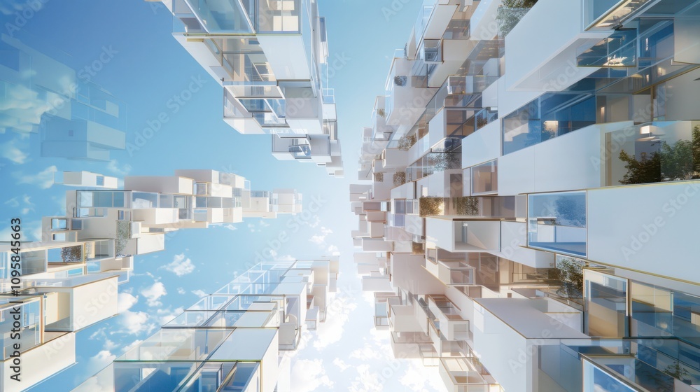 Aufkleber exploring quantum urban design innovative building structures digital layers and soft electric blue 