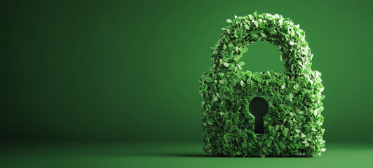 Green lock made of leaves symbolizes digital privacy and security