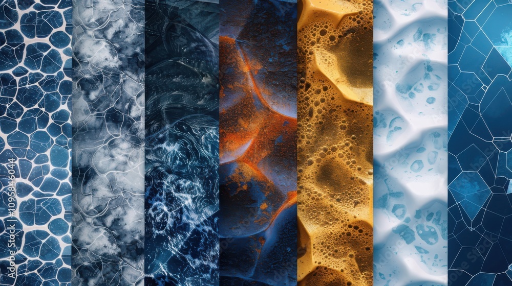 Poster exploring seamless inorganic textures abstract material surfaces in soft technological colors infini