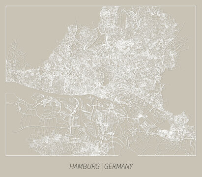 Hamburg (Germany) street map outline for poster, paper cutting.