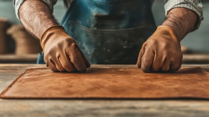 handmade leather concept. A traditional leatherworker creating a custom holster, emphasizing the heritage and authenticity of the craft
