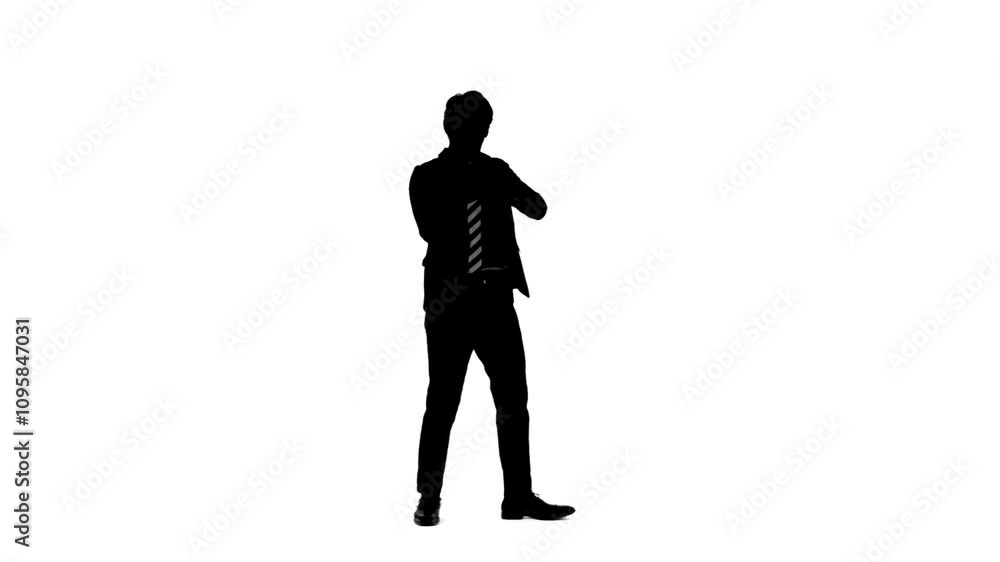 Aufkleber スマホを使いながらダンスする男性ビジネスパーソンの全身シルエット