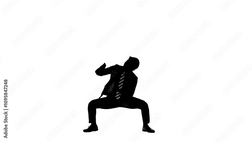 Aufkleber スマホを使いながらダンスする男性ビジネスパーソンの全身シルエット