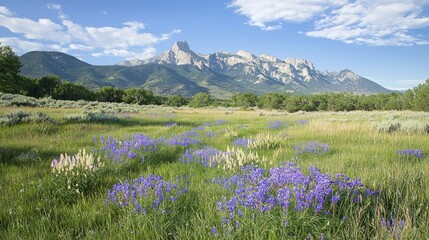 Obraz premium Tranquil Mountain Landscape with Wildflowers in Bloom - Botanical Wonders of Nature