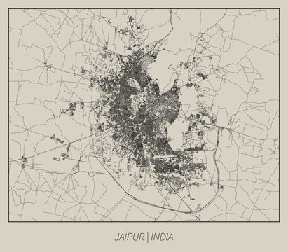 Jaipur (Rajasthan, India) street map outline for poster.