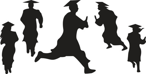 Graduated people with degrees in search of jobs,
Silhouettes of people in a row