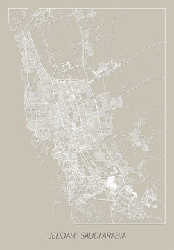 Jeddah (Mecca, Saudi Arabia) street map outline for poster, paper cutting.