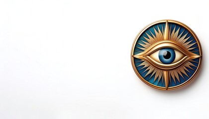 Eye of Providence is a symbol that depicts an eye, often surrounded by rays of light and a triangle, representing divine providence and God watching over humanity. Isolated on white copy space