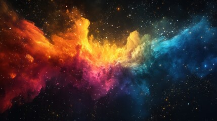 Naklejka premium A vibrant cosmic nebula showcasing colorful gas and stars in a deep space setting.