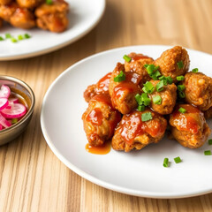 Honey-glazed Korean fried chicken served with pickled radish