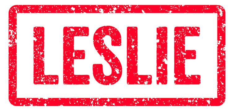 Leslie Stamp Transparent Seal, Red Grunge Leslie Word Typography Rubber Stamp Seal