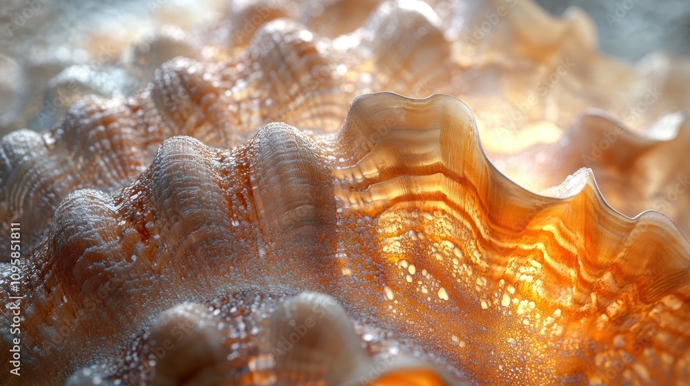 Poster a close-up view of a beautifully textured seashell with iridescent colors.