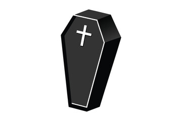  coffin with a cross, stark against a white background.