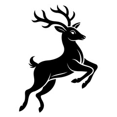 Black embossed Christmas deer jumping silhouette vector Illustration, Vector outline Design, or Line Art