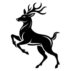 Black embossed Christmas deer jumping silhouette vector Illustration, Vector outline Design, or Line Art