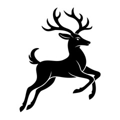 Black embossed Christmas deer jumping silhouette vector Illustration, Vector outline Design, or Line Art