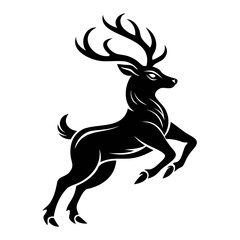 Black embossed Christmas deer jumping silhouette vector Illustration, Vector outline Design, or Line Art