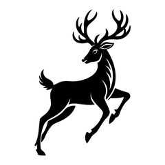 Black embossed Christmas deer jumping silhouette vector Illustration, Vector outline Design, or Line Art