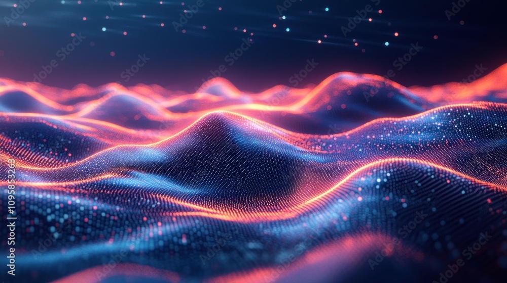 Aufkleber abstract representation of digital waves with glowing particles and a futuristic feel.