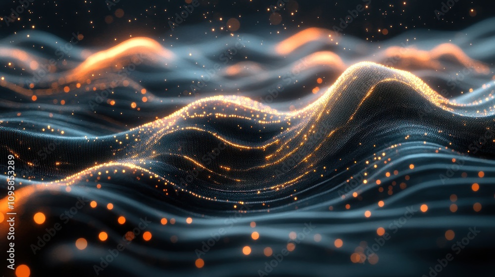 Aufkleber abstract waves with glowing particles create a dynamic, fluid visual effect.