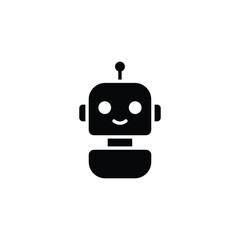 Robot icon. Simple solid style. Cute smiling bot, chatbot, ai, chat, voice, assistant, service, virtual, technology concept. Black silhouette, glyph symbol. Vector illustration isolated.