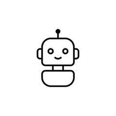 Robot icon. Simple outline style. Cute smiling bot, chatbot, ai, chat, voice, assistant, service, virtual, technology concept. Thin line symbol. Vector illustration isolated.