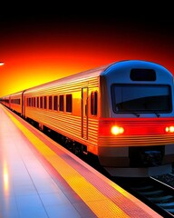 Naklejka premium Sunset Train Station Scenic Railway Journey at Dusk