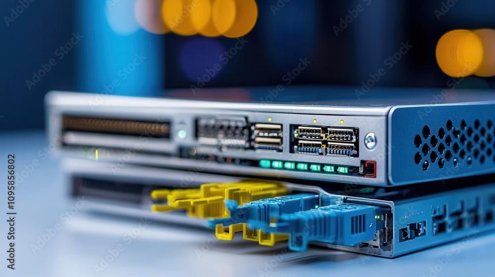 Poster high performance network switch with multiple ports and connections, ideal for data centers and ente