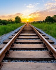 Obraz premium Sunset Railroad Tracks Journey Travel Hope Freedom