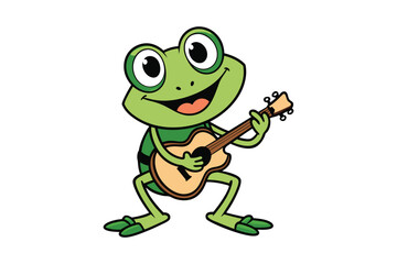 a frog playing guitar colourful vector illustration.