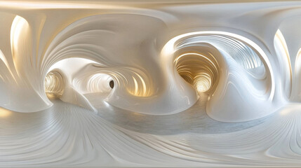 360 degree panorama view.A 3D image shows a white, abstract tunnel.  It's a complete, circular view of the inside.