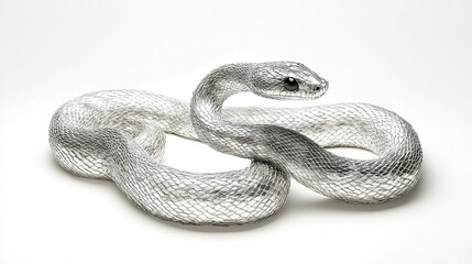 Obraz premium A silver snake sculpture coiled on a white background.