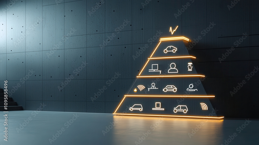 Poster diagram showing training impact pyramid with icons representing various technologies and devices, em