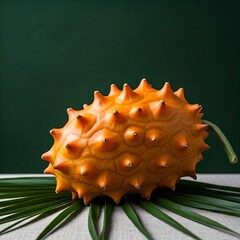 Obraz premium Horned Melon and Exotic Flowers, Exotic Tropical Scene Featuring a Horned Melon