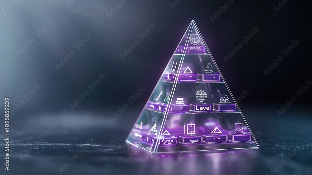 Aufkleber 3d pyramid diagram with purple levels and icons representing various concepts. design is modern and 