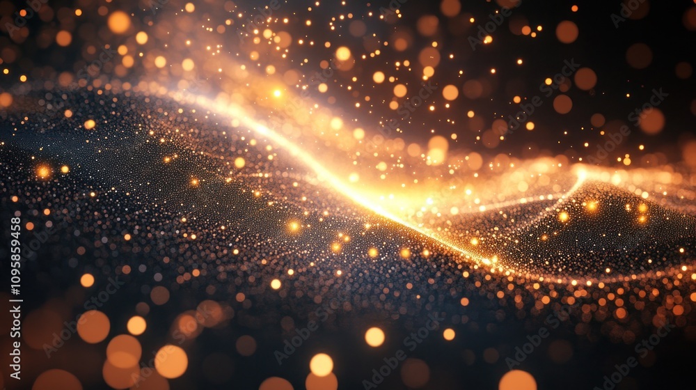 Aufkleber a mesmerizing abstract representation of glowing particles and waves in a dark background.