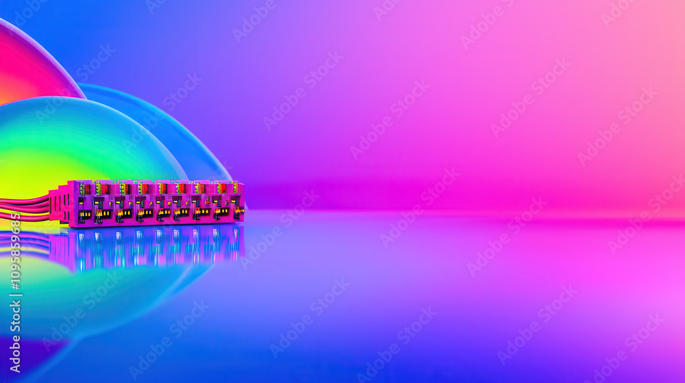 Poster colorful network cables and connectors on vibrant gradient background, showcasing modern technology 