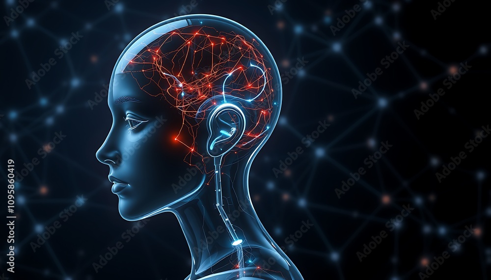 Poster the power of ai: glowing neural network in action