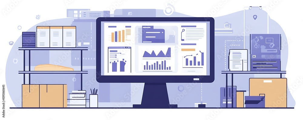 Poster a digital workspace featuring data analytics and organizational tools.