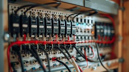 A close up photo of organized wiring inside a home