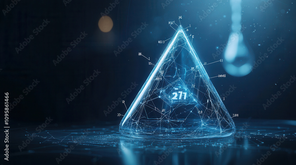 Aufkleber futuristic pyramid structure with glowing lines and numbers, representing data and technology. desig