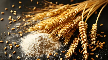 Natural Wheat Flour and Grain Stalks: Pure and Simple Baking Ingredients
