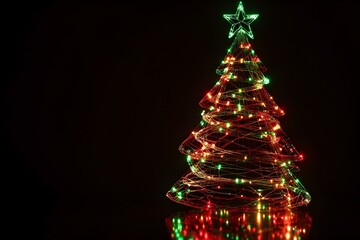 A modern take on the traditional Christmas tree, designed with neon wireframes and vibrant red and green lights, isolated on a black background in 3:2 aspect ratio at 50% size.