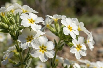 Close-up of white sage flowers with yellow centers, bloom, yellow, flowers, herbs, white
